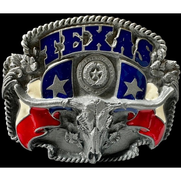 Vintage Texas The Lone Star State USA Texan Western Cowboy Pewter Belt Buckle - Picture 1 of 8